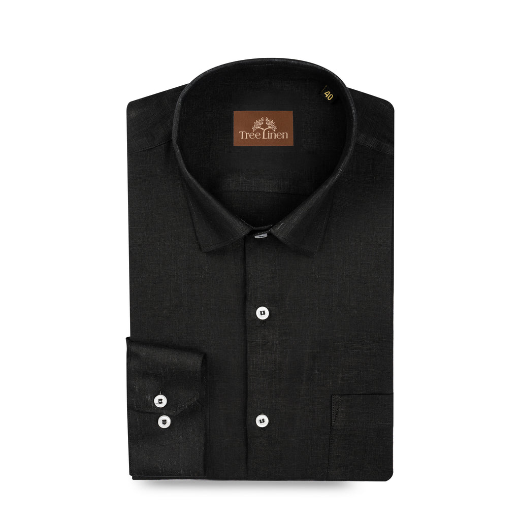 Black Pure Linen 60s Lea Shirt For Men