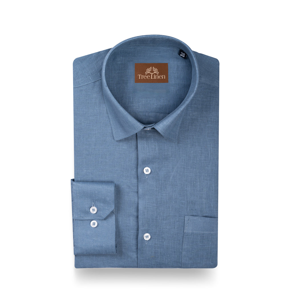 Ice Blue Pure Linen 60s Lea Shirt For Men