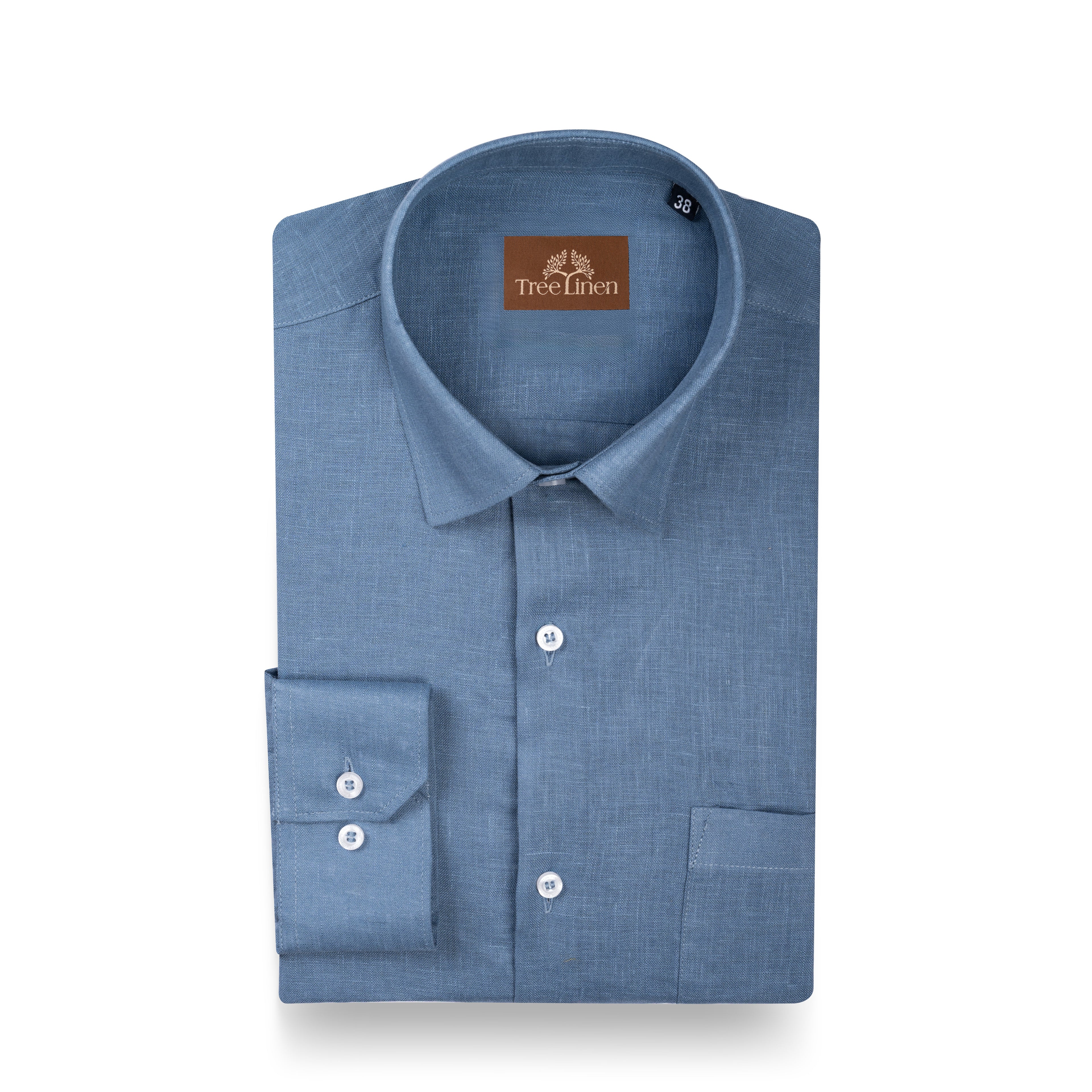 Ice Blue Pure Linen 60s Lea Shirt For Men