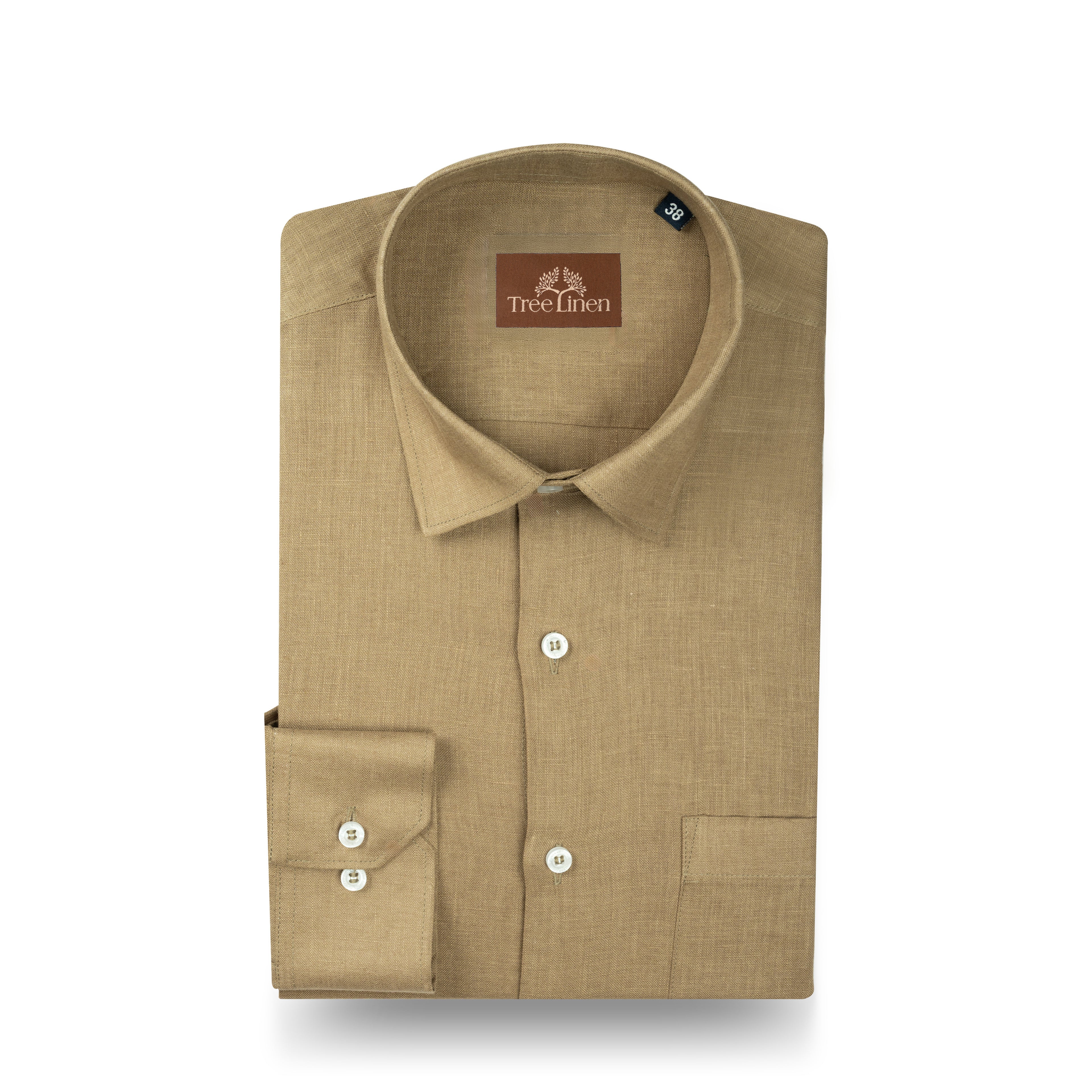 Khaki Pure Linen 60s Lea Shirt For Men