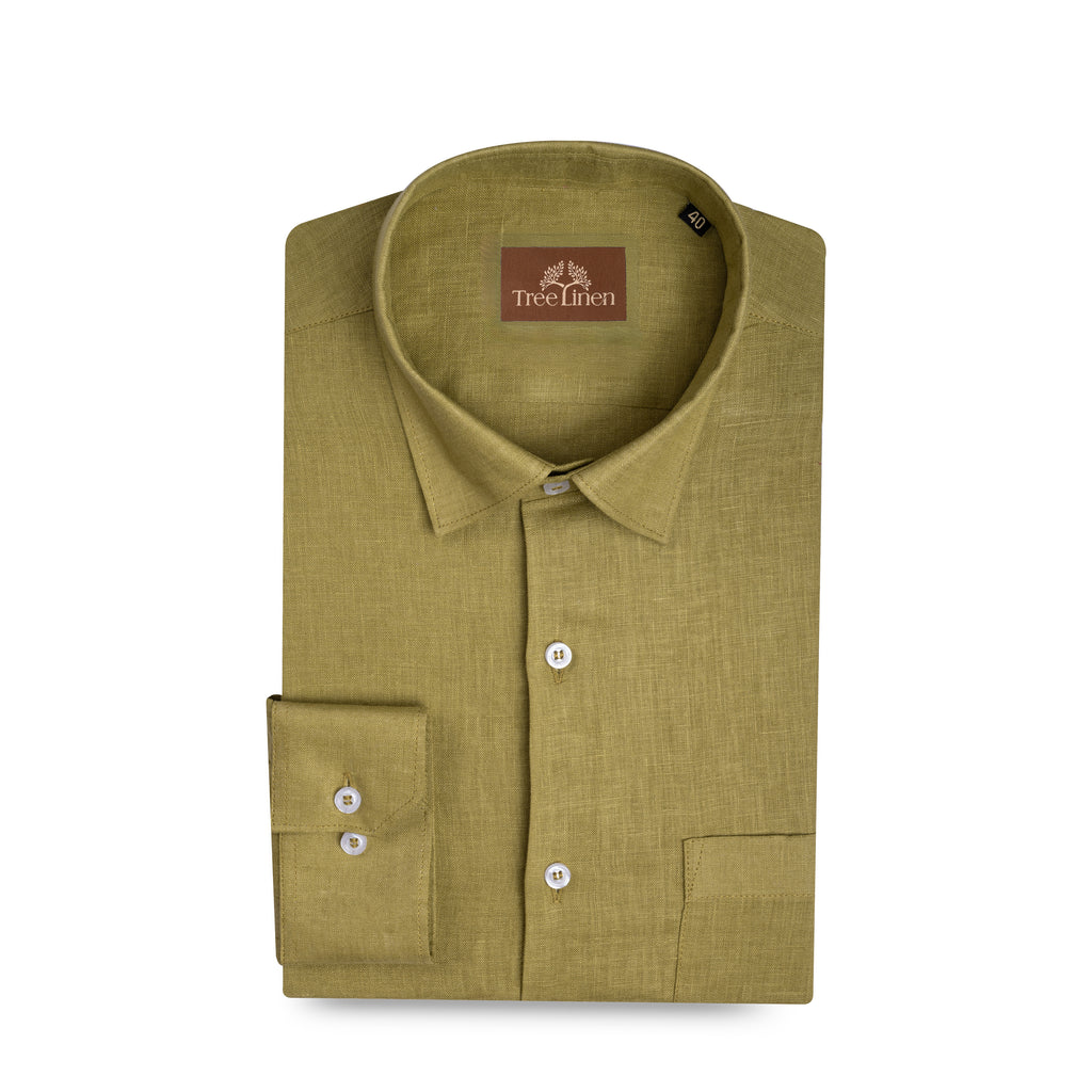 Dark Tan Pure Linen 60s Lea Shirt For Men