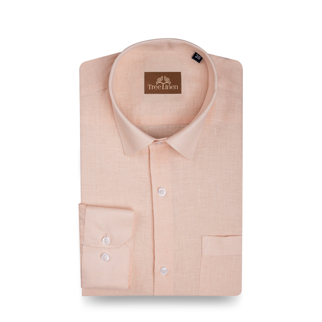 Peach Pure Linen 60s Lea Shirt For Men