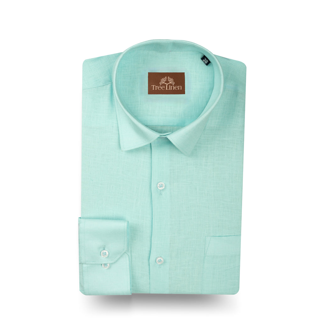 Sky Blue Pure Linen 60s Lea Shirt For Men
