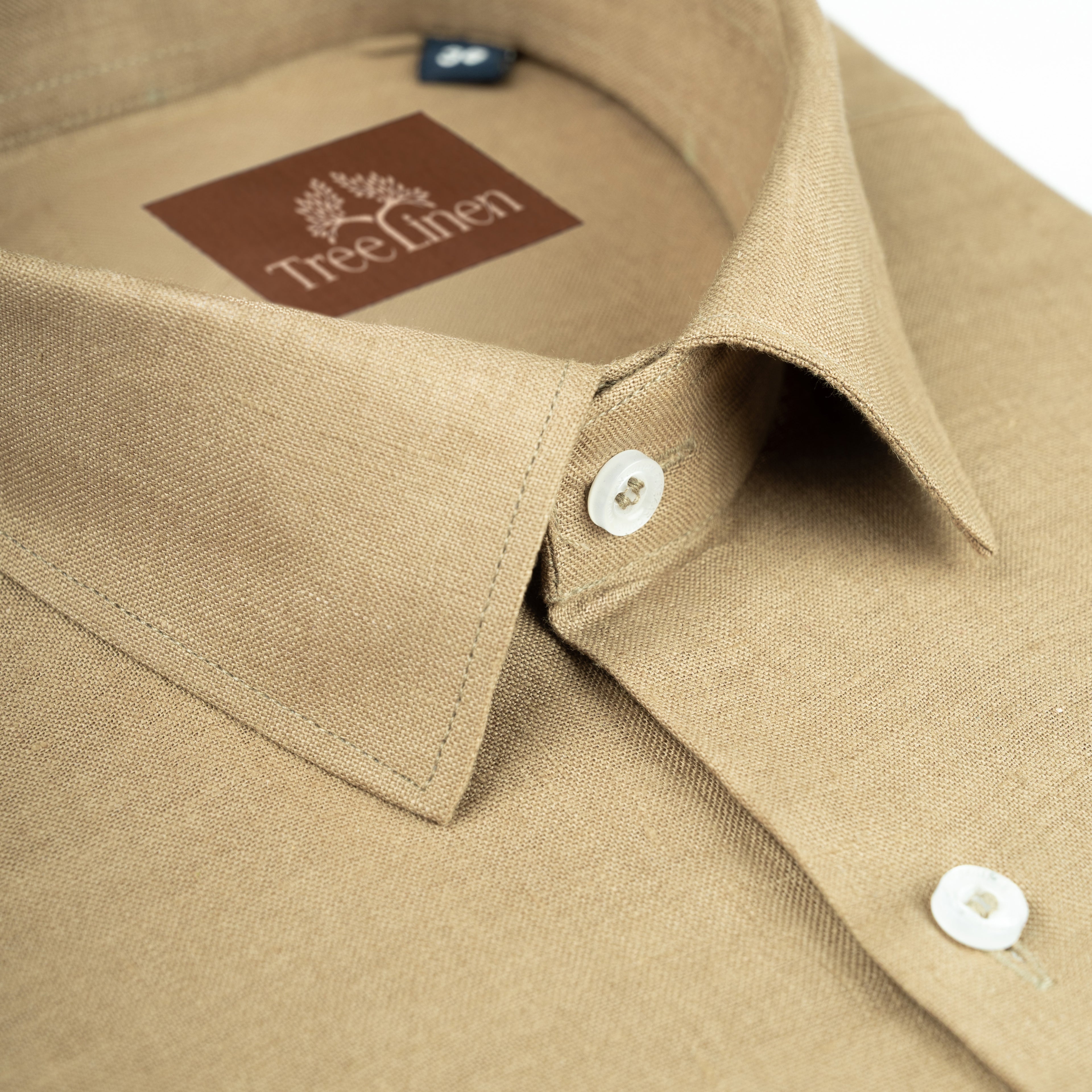 Khaki Pure Linen 60s Lea Shirt For Men