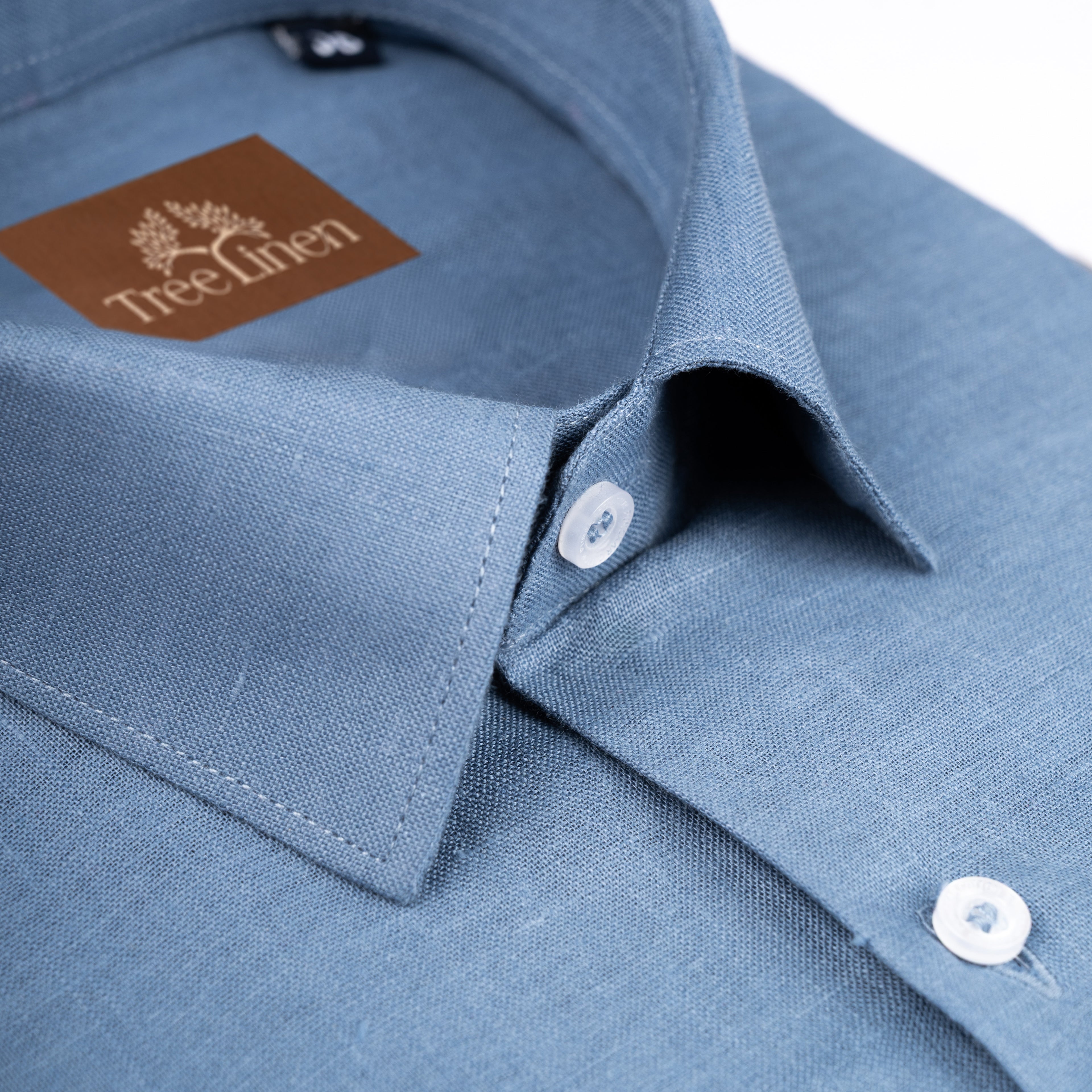 Ice Blue Pure Linen 60s Lea Shirt For Men