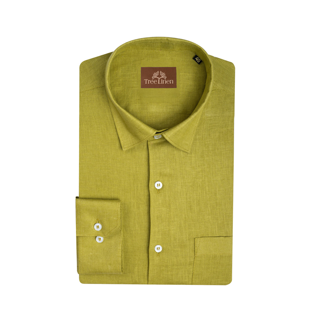 Lime Mehndi Pure Linen 60s Lea Shirt For Men