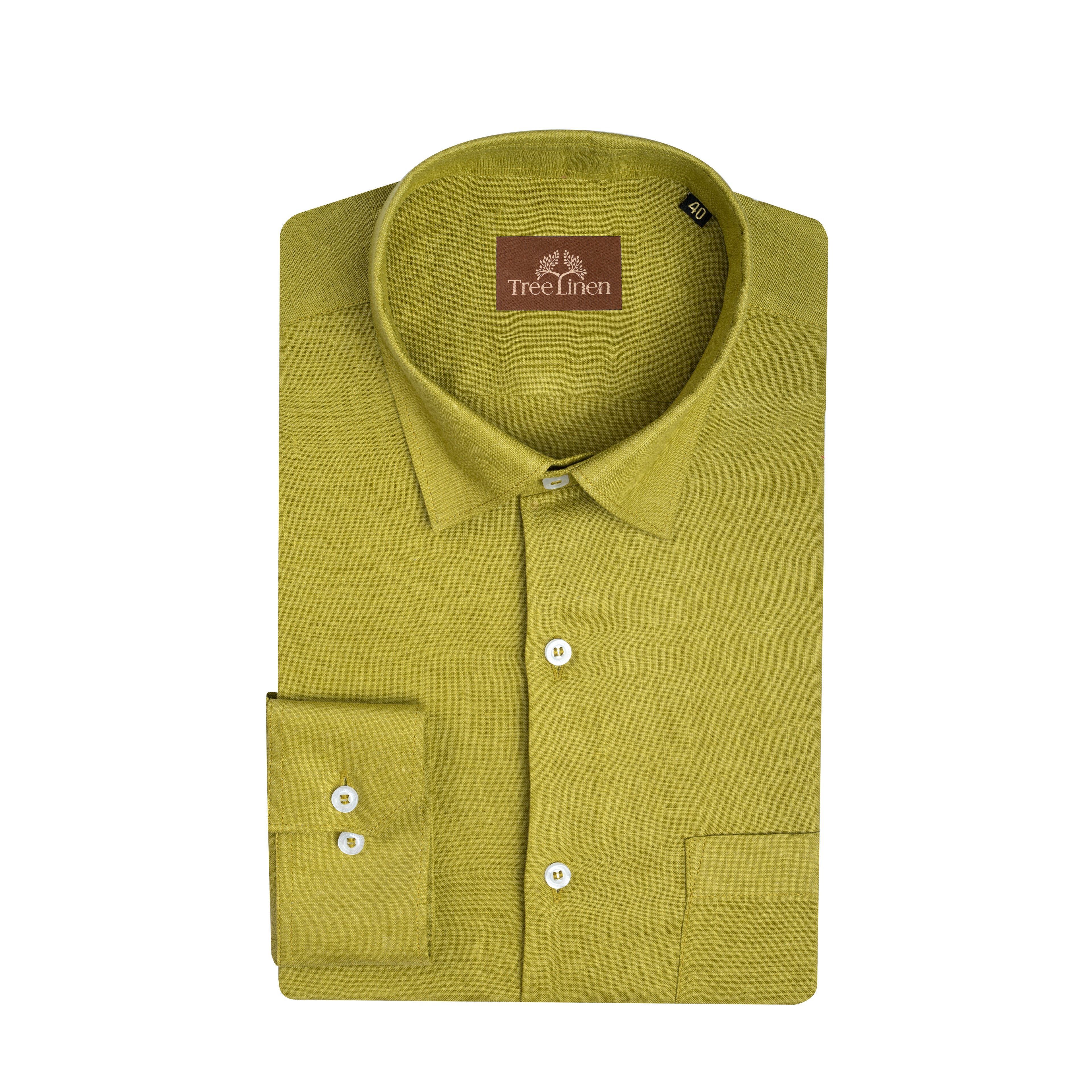 Lime Mehndi Pure Linen 60s Lea Shirt For Men