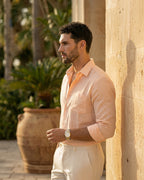 Peach Pure Linen 60s Lea Shirt For Men