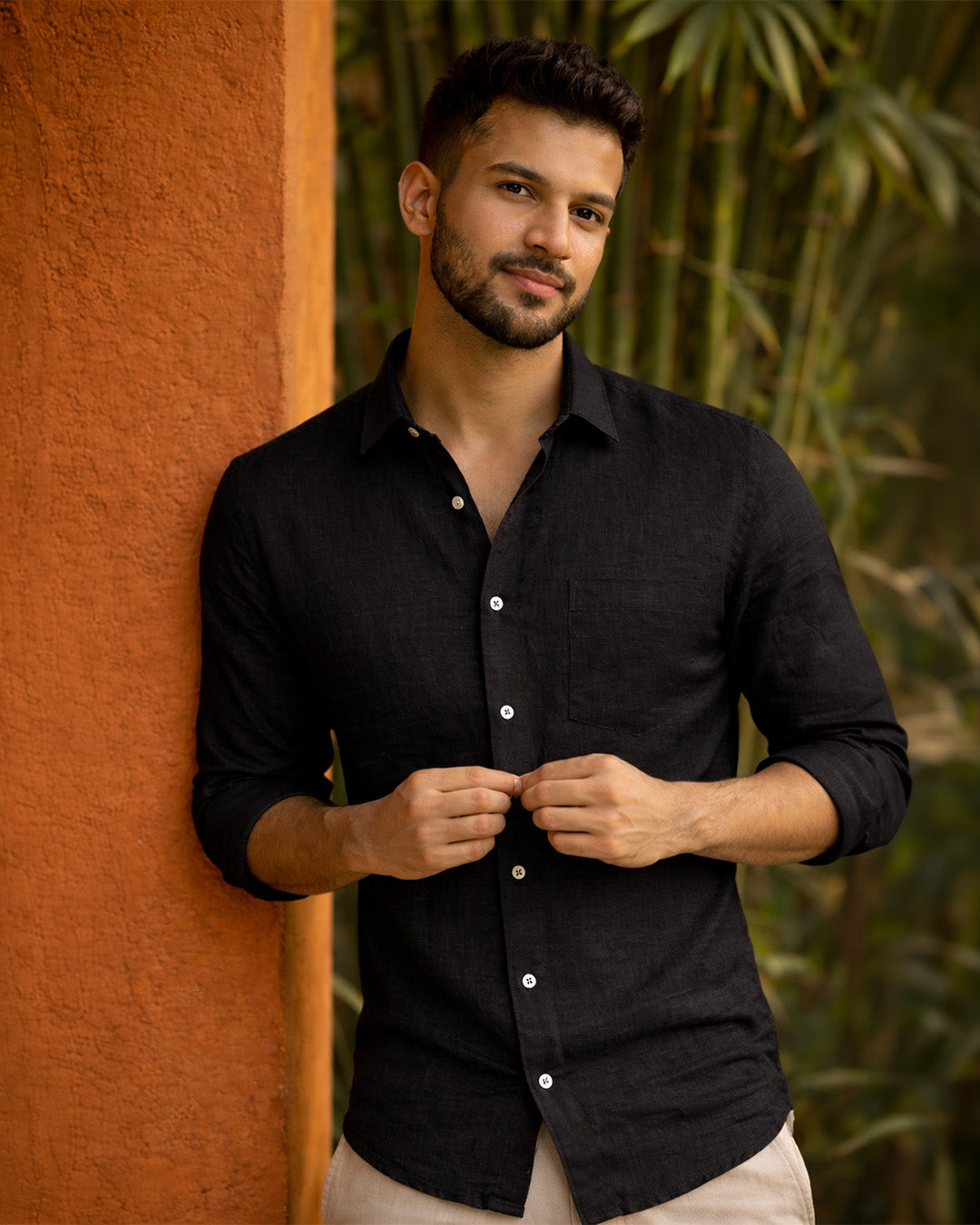 Black Pure Linen 60s Lea Shirt For Men