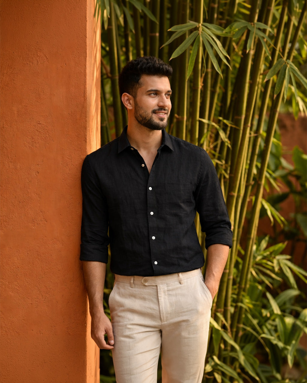 Black Pure Linen 60s Lea Shirt For Men