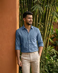 Ice Blue Pure Linen 60s Lea Shirt For Men