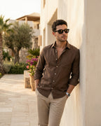 Coffee Brown Pure Linen 60s Lea Shirt For Men
