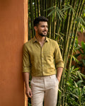 Dark Tan Pure Linen 60s Lea Shirt For Men
