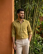 Dark Tan Pure Linen 60s Lea Shirt For Men