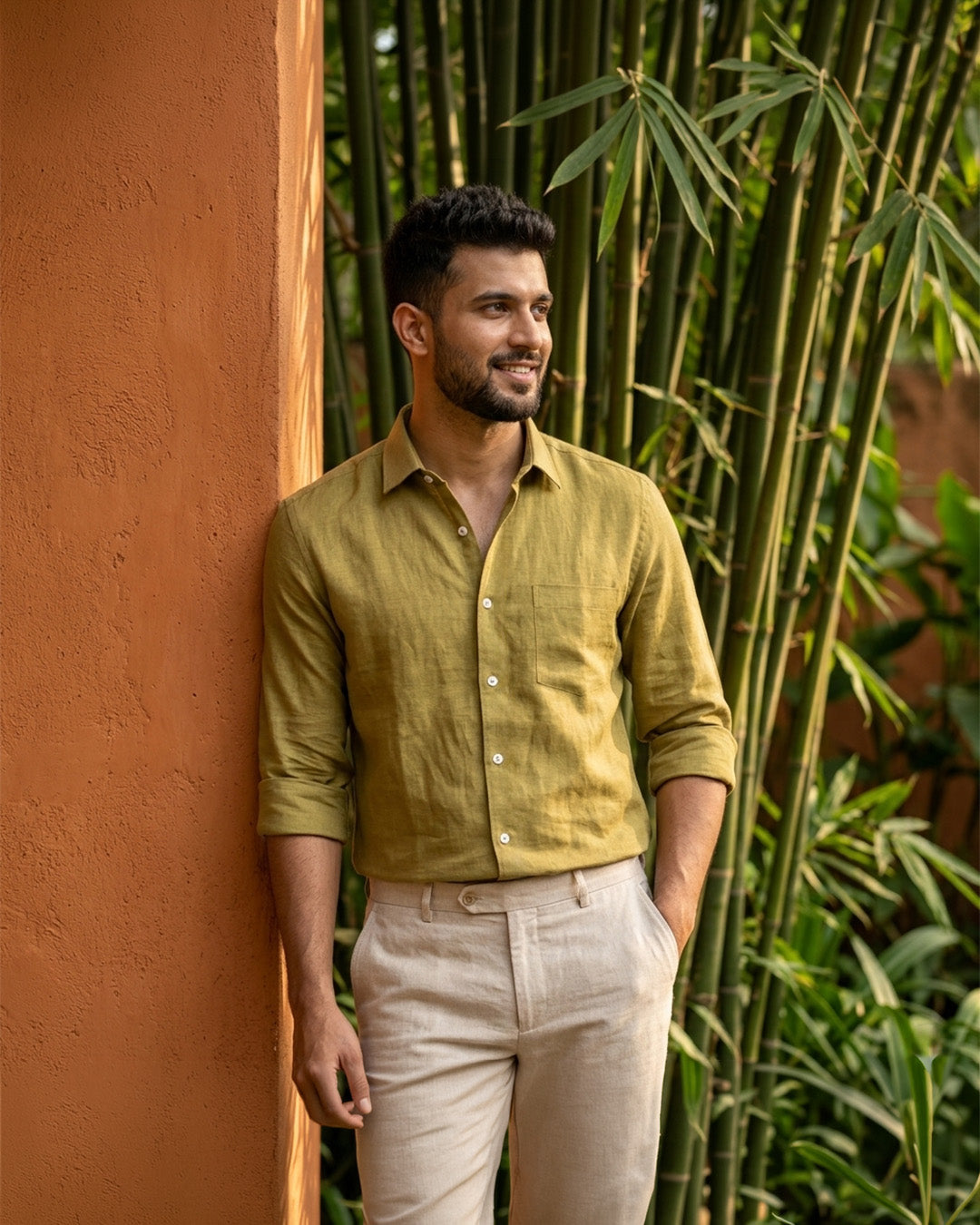 Dark Tan Pure Linen 60s Lea Shirt For Men
