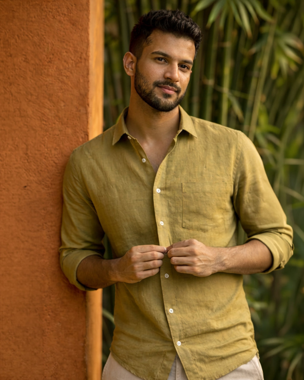 Dark Tan Pure Linen 60s Lea Shirt For Men