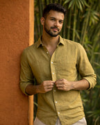 Dark Tan Pure Linen 60s Lea Shirt For Men