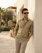 Khaki Pure Linen 60s Lea Shirt For Men