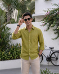 Lime Mehndi Pure Linen 60s Lea Shirt For Men
