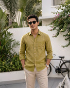 Lime Mehndi Pure Linen 60s Lea Shirt For Men