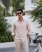 Light Pink Pure Linen 60s Lea Shirt For Men