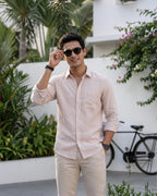 Light Pink Pure Linen 60s Lea Shirt For Men